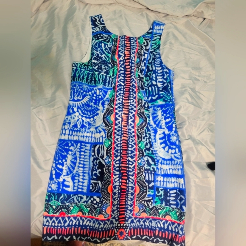 Lilly Pulitzer Shift Dress-blue teal neon pink